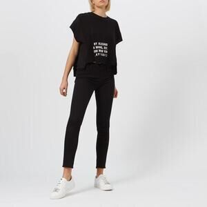 T by Alexander Wang Black Waffle Jersey Rib Combo Cap Sleeves Top Size Medium
